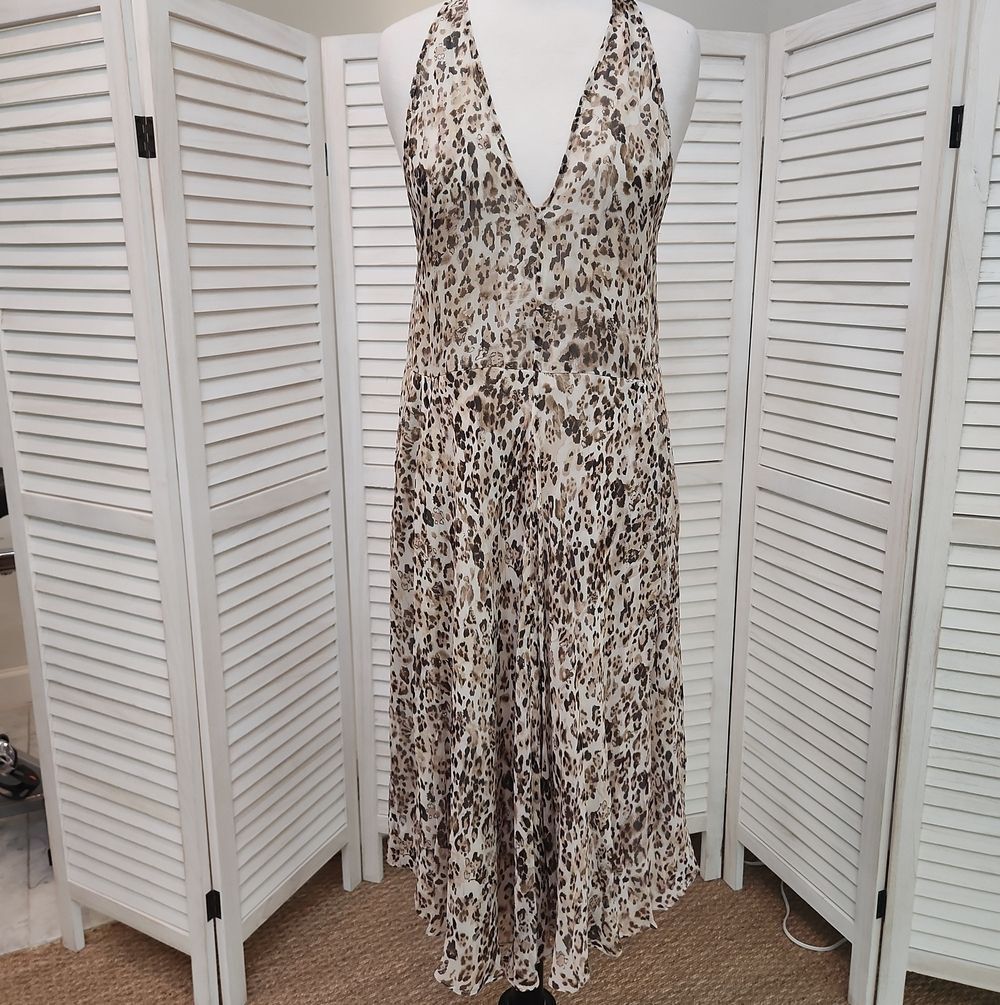IRO Leopard Print Halter Midi Dress - Cream/Brown